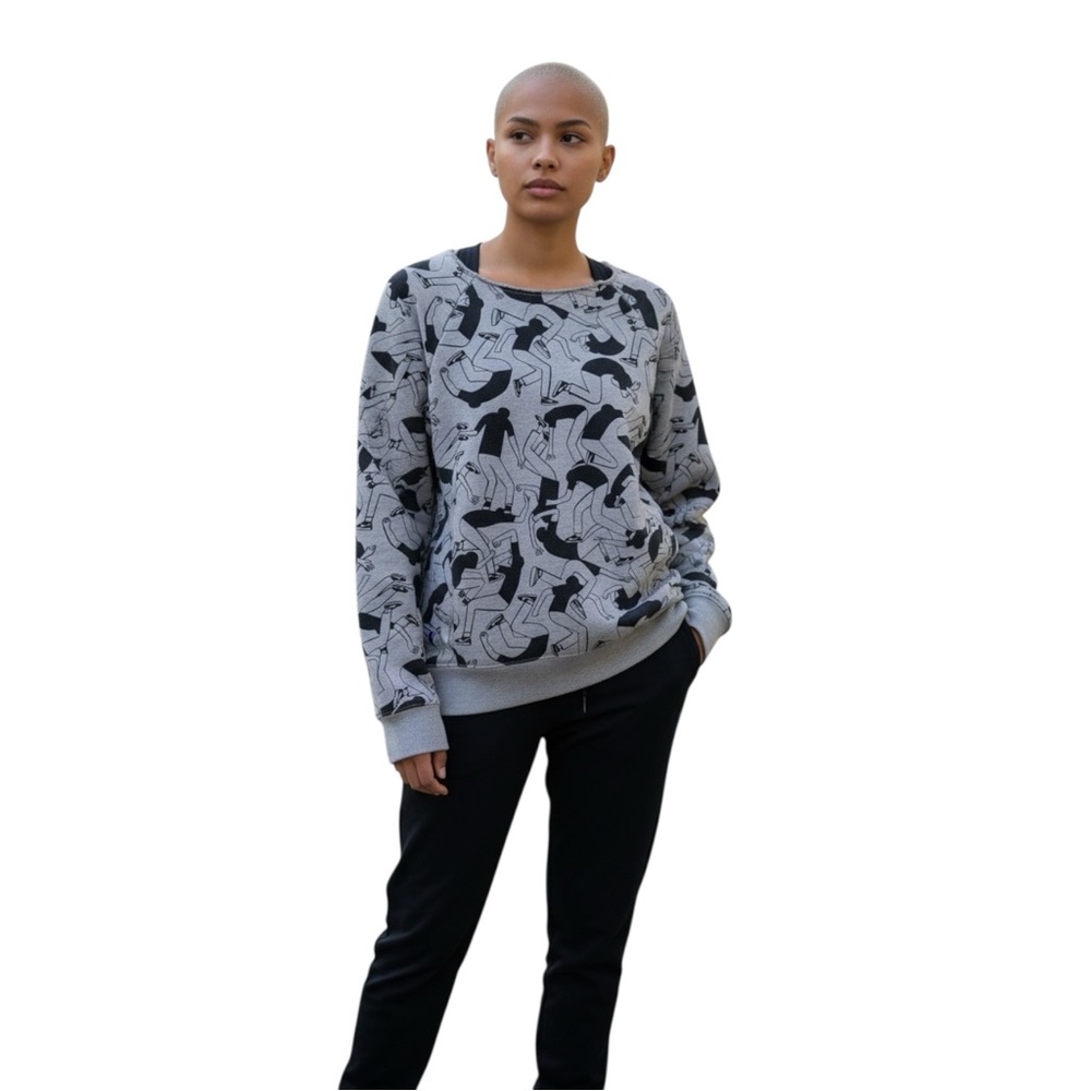 NIKE SB EVERETT DUDES CREW-NECK GRAY & BLACK SWEATSHIRT WITH THUMB HOLES MEDIUM